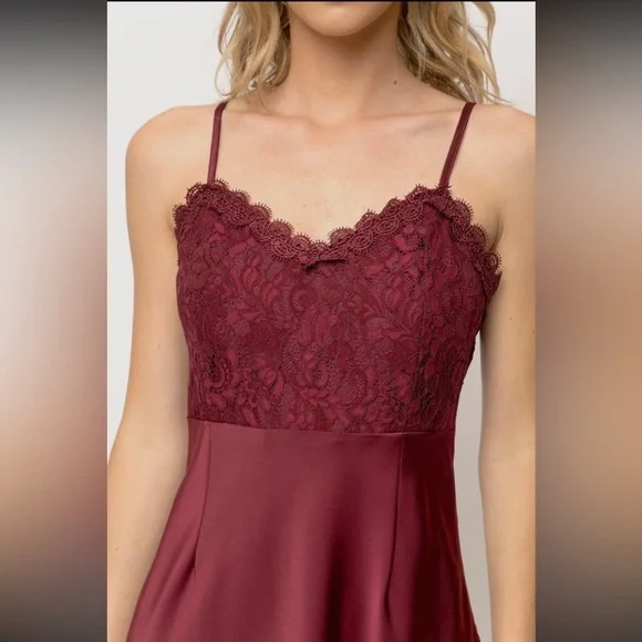85. Slip Dress Lace Inset Wine Burgundy Evening Cocktail S, M & L Available NWT - Picture 6 of 7